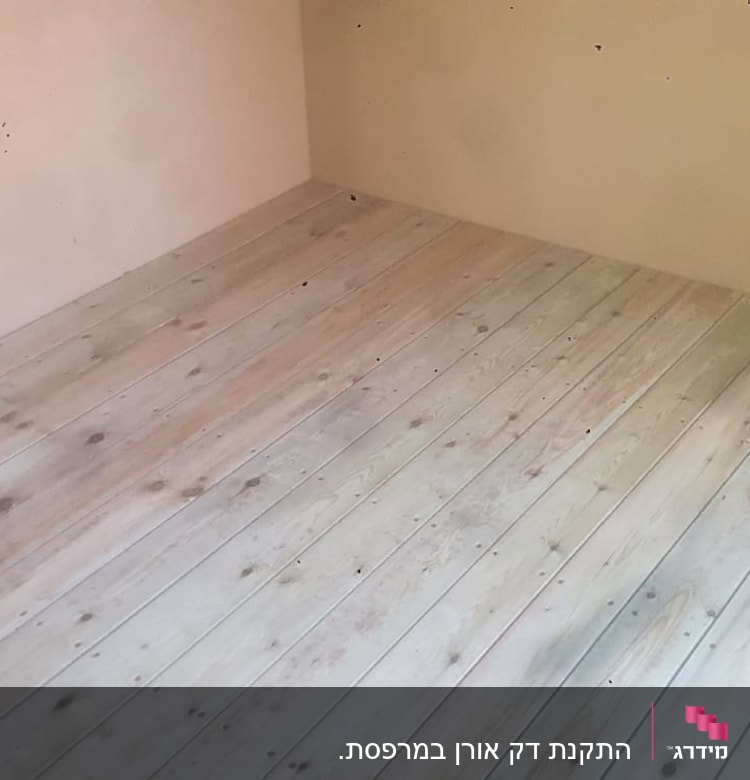 רצפת עץ עם עלים ירוקים בפינה